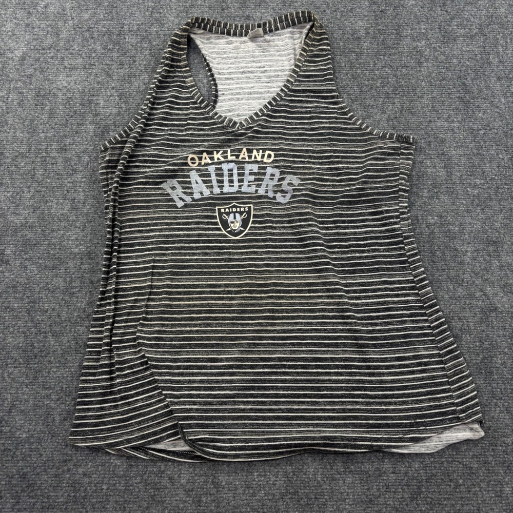 NFL Team Apparel Tank Top Large Black Striped Oakland Raiders Racerback Women's